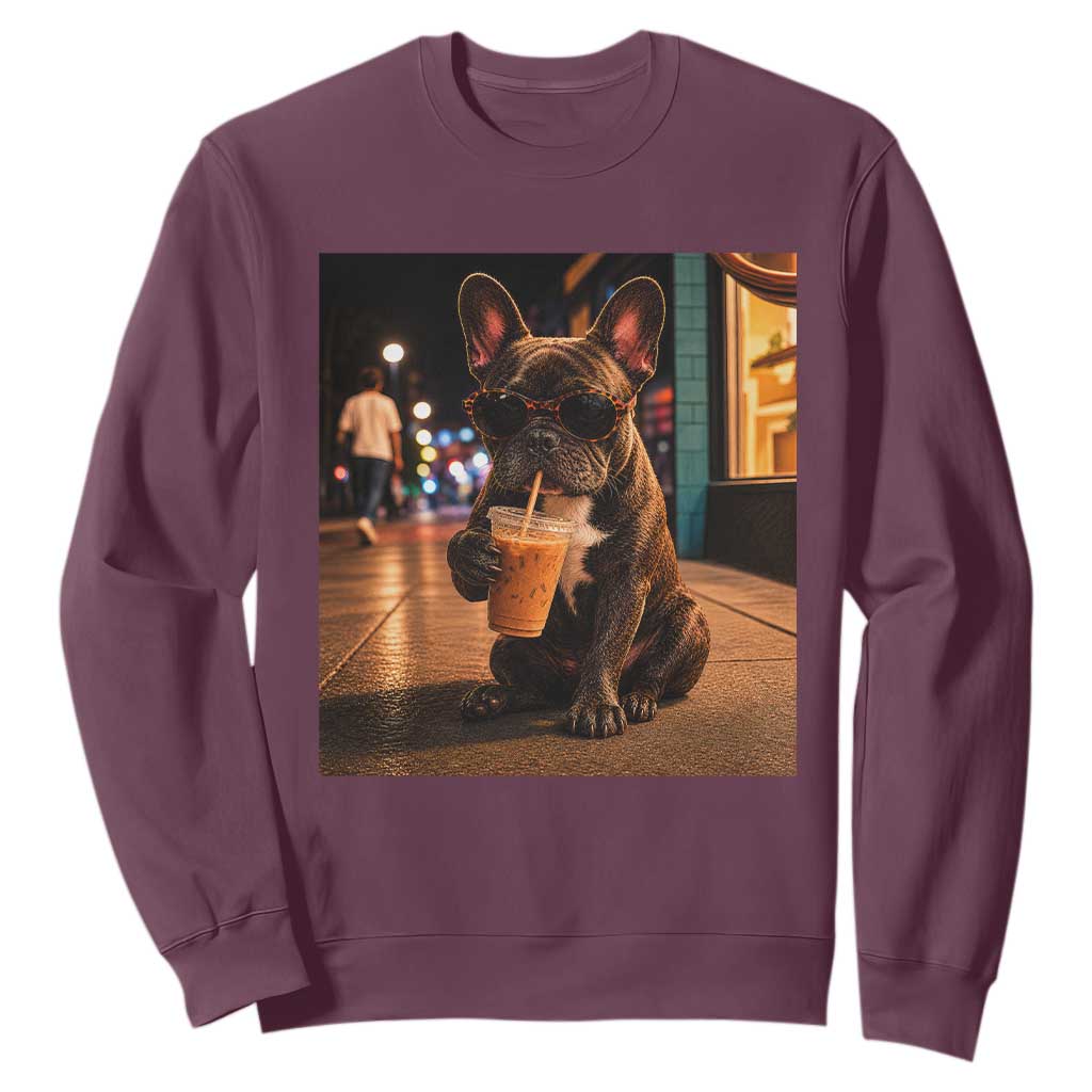French Bulldog Iced Coffee Sweatshirt Grunge Frenchie Graphic Funny Dog Lover