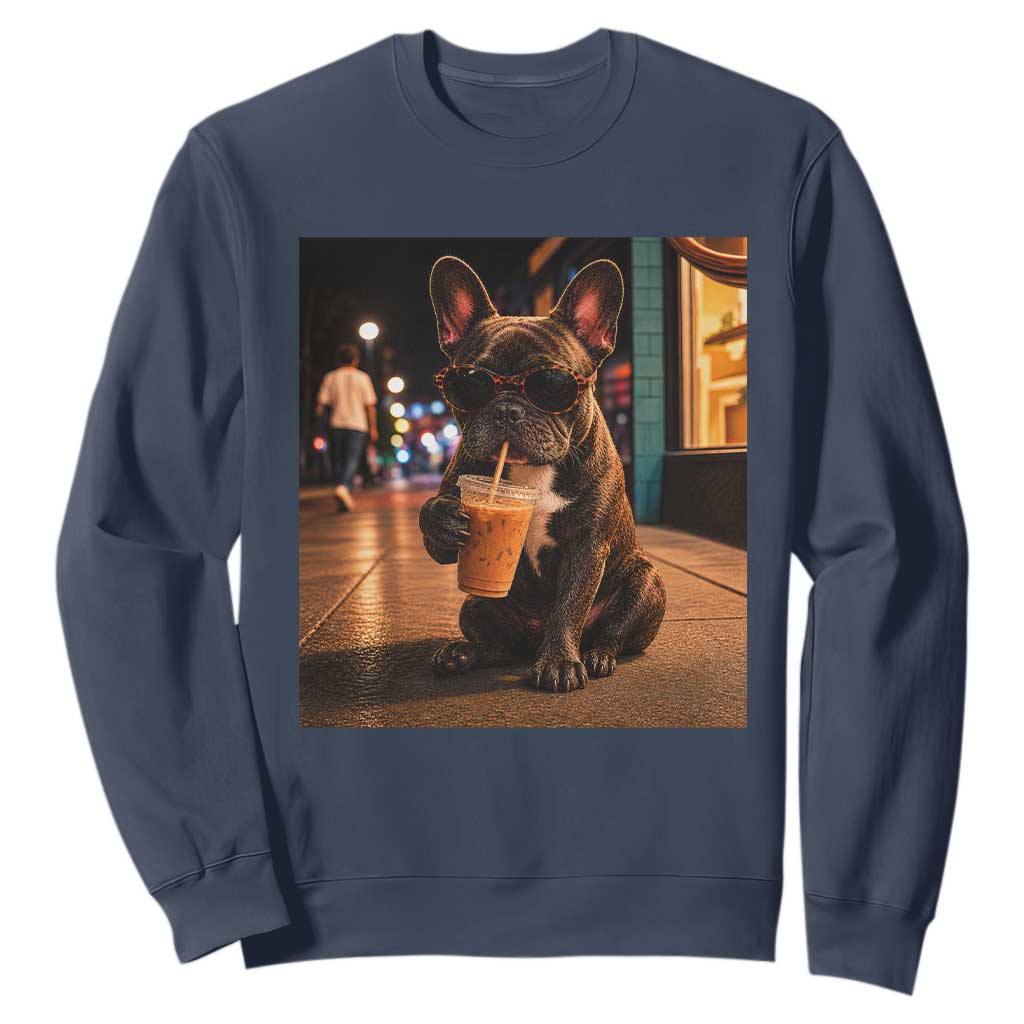 French Bulldog Iced Coffee Sweatshirt Grunge Frenchie Graphic Funny Dog Lover