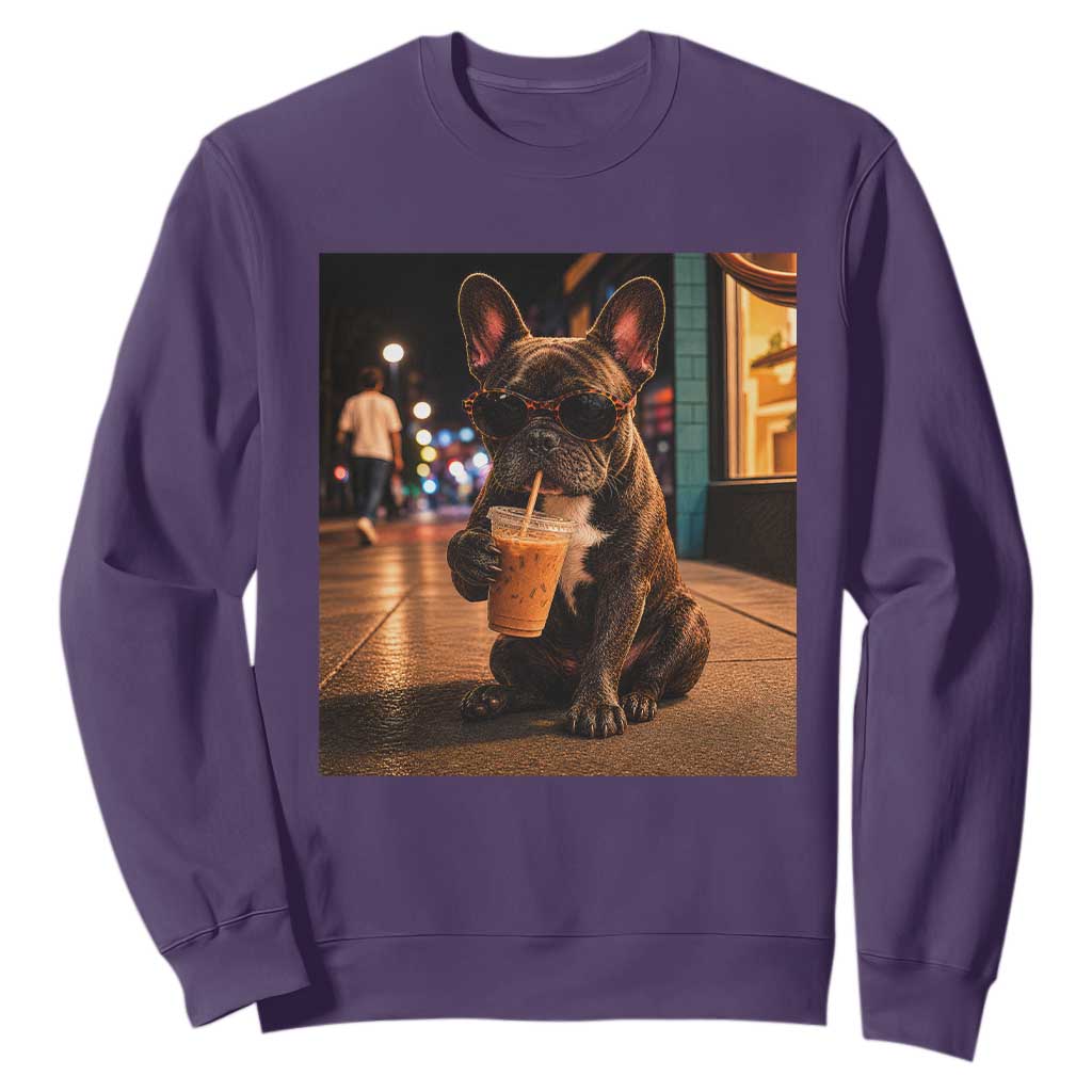 French Bulldog Iced Coffee Sweatshirt Grunge Frenchie Graphic Funny Dog Lover