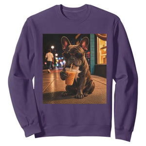 French Bulldog Iced Coffee Sweatshirt Grunge Frenchie Graphic Funny Dog Lover