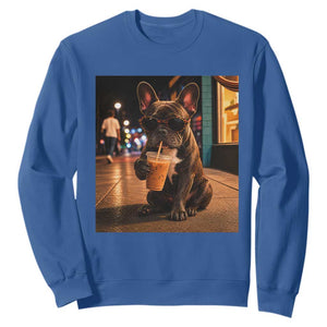 French Bulldog Iced Coffee Sweatshirt Grunge Frenchie Graphic Funny Dog Lover