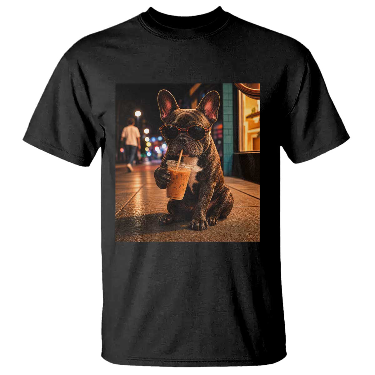 French Bulldog Iced Coffee T Shirt Grunge Frenchie Graphic Funny Dog Lover