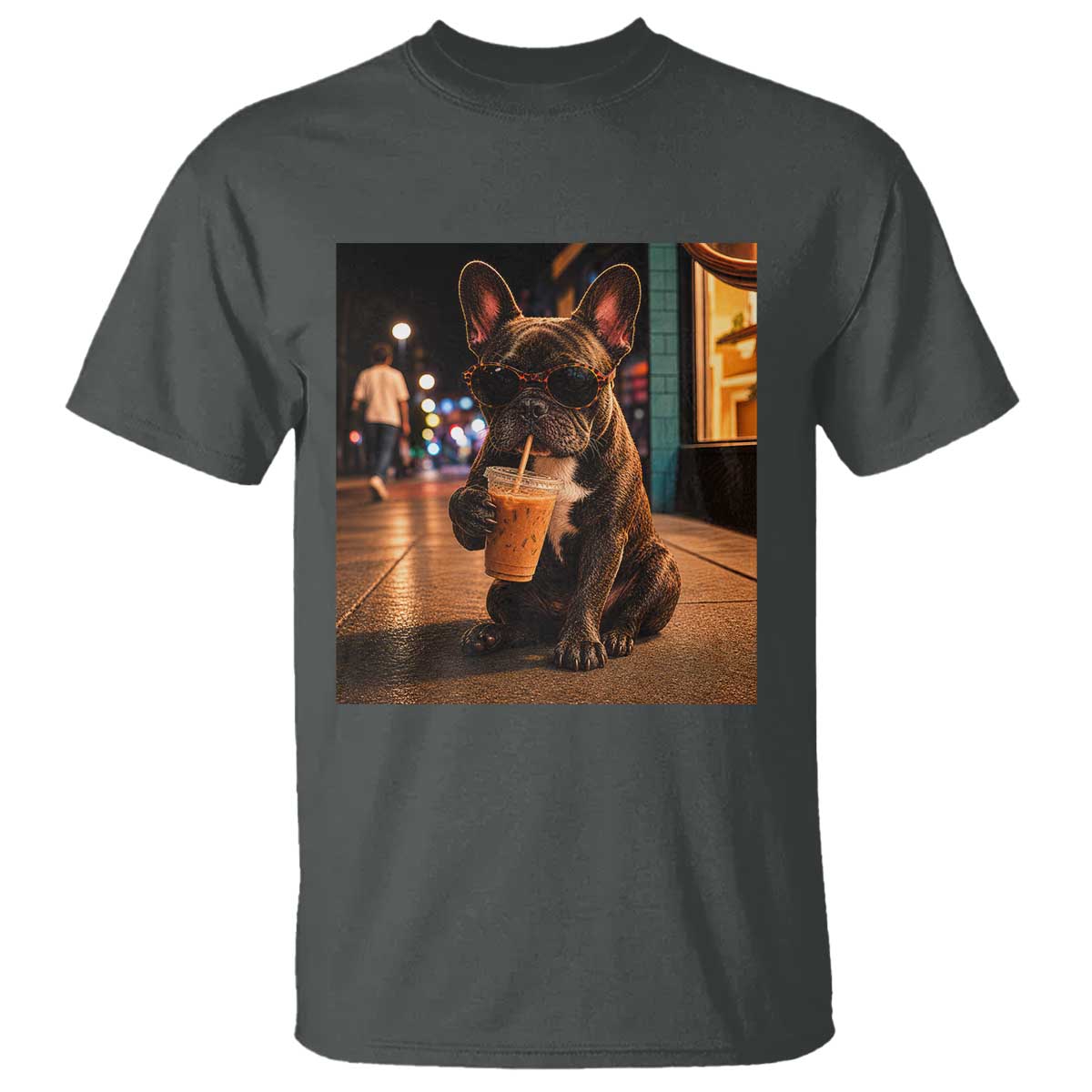 French Bulldog Iced Coffee T Shirt Grunge Frenchie Graphic Funny Dog Lover