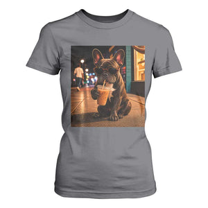 French Bulldog Iced Coffee T Shirt For Women Grunge Frenchie Graphic Funny Dog Lover