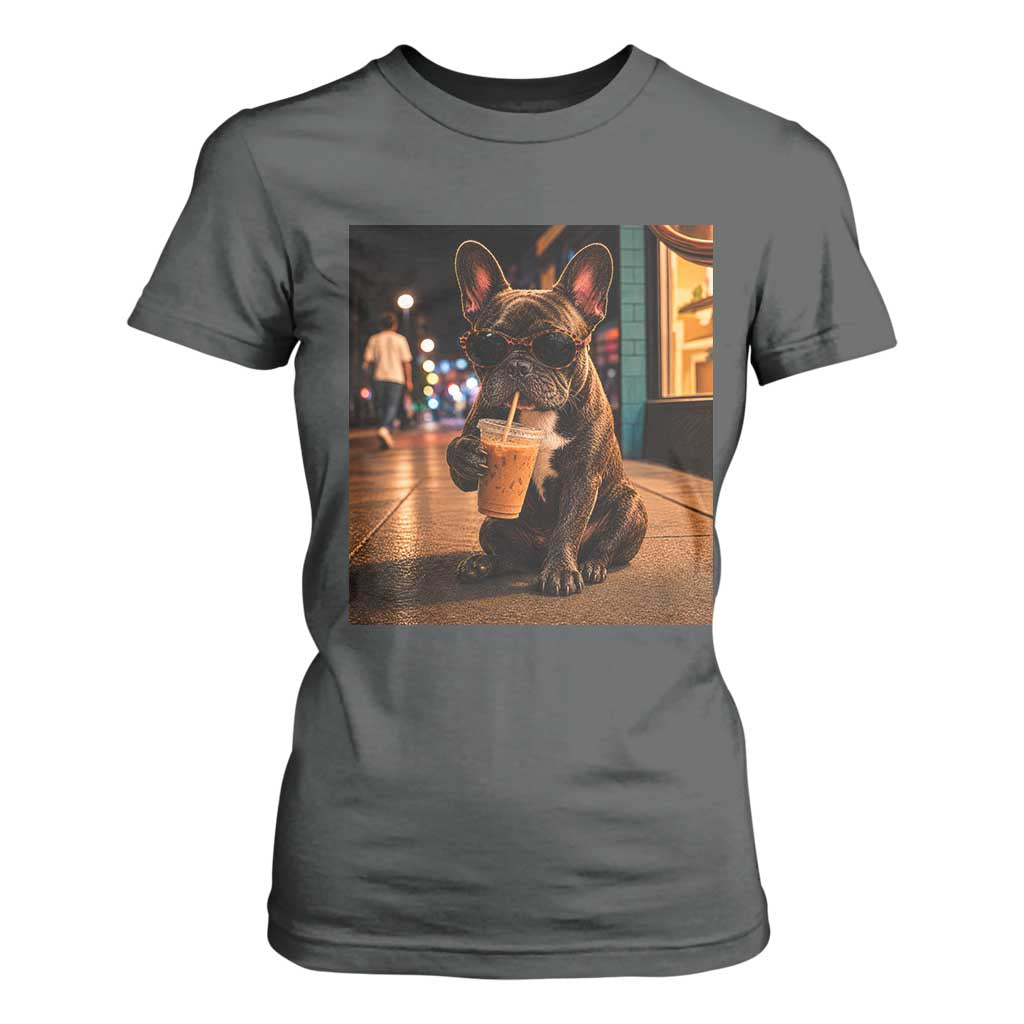 French Bulldog Iced Coffee T Shirt For Women Grunge Frenchie Graphic Funny Dog Lover