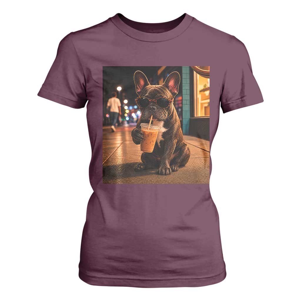 French Bulldog Iced Coffee T Shirt For Women Grunge Frenchie Graphic Funny Dog Lover