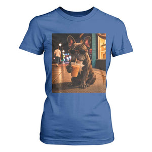 French Bulldog Iced Coffee T Shirt For Women Grunge Frenchie Graphic Funny Dog Lover