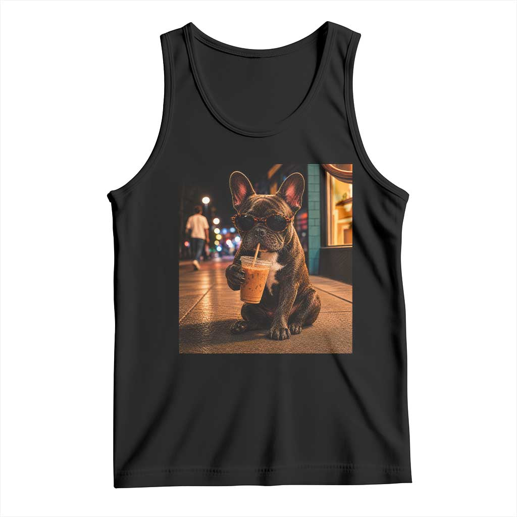 French Bulldog Iced Coffee Tank Top Grunge Frenchie Graphic Funny Dog Lover TS10 Black Print Your Wear
