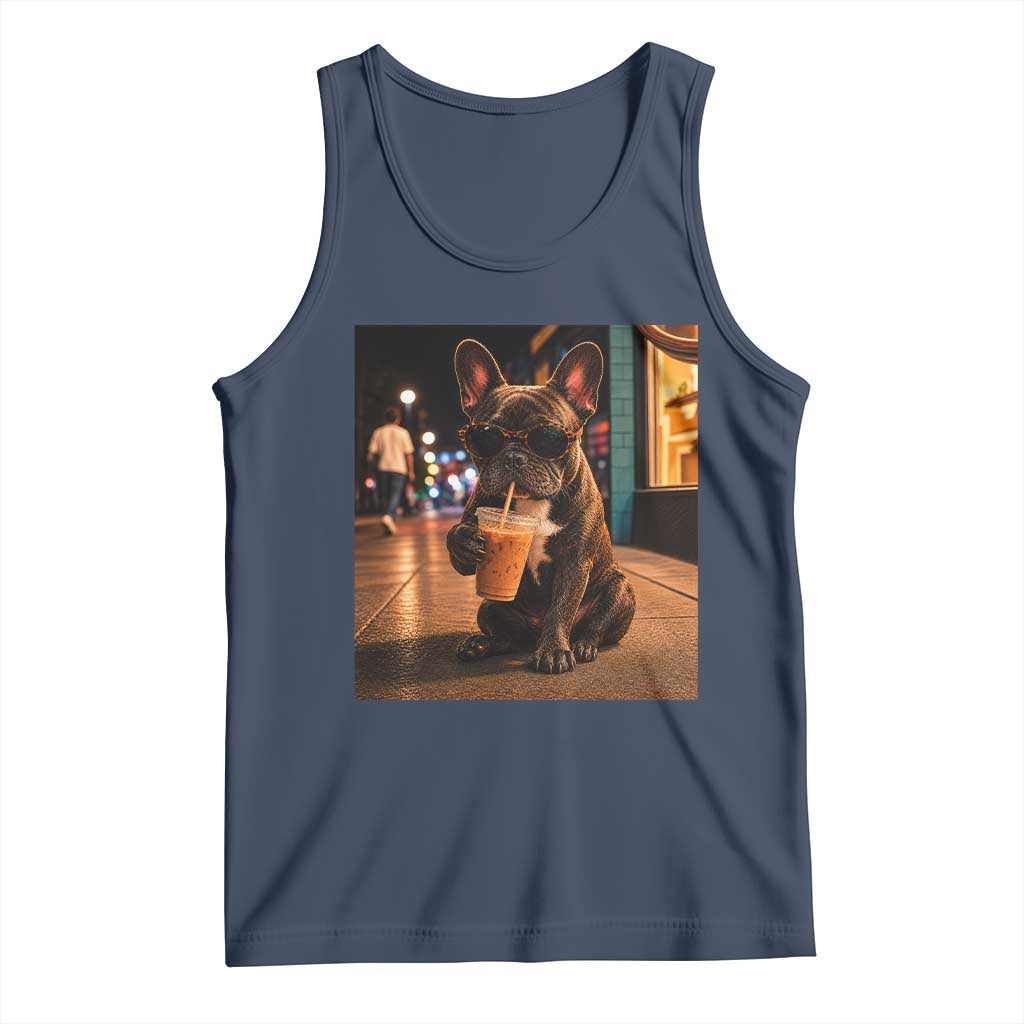 French Bulldog Iced Coffee Tank Top Grunge Frenchie Graphic Funny Dog Lover