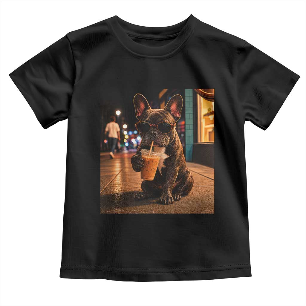 French Bulldog Iced Coffee Toddler T Shirt Grunge Frenchie Graphic Funny Dog Lover TS10 Black Print Your Wear