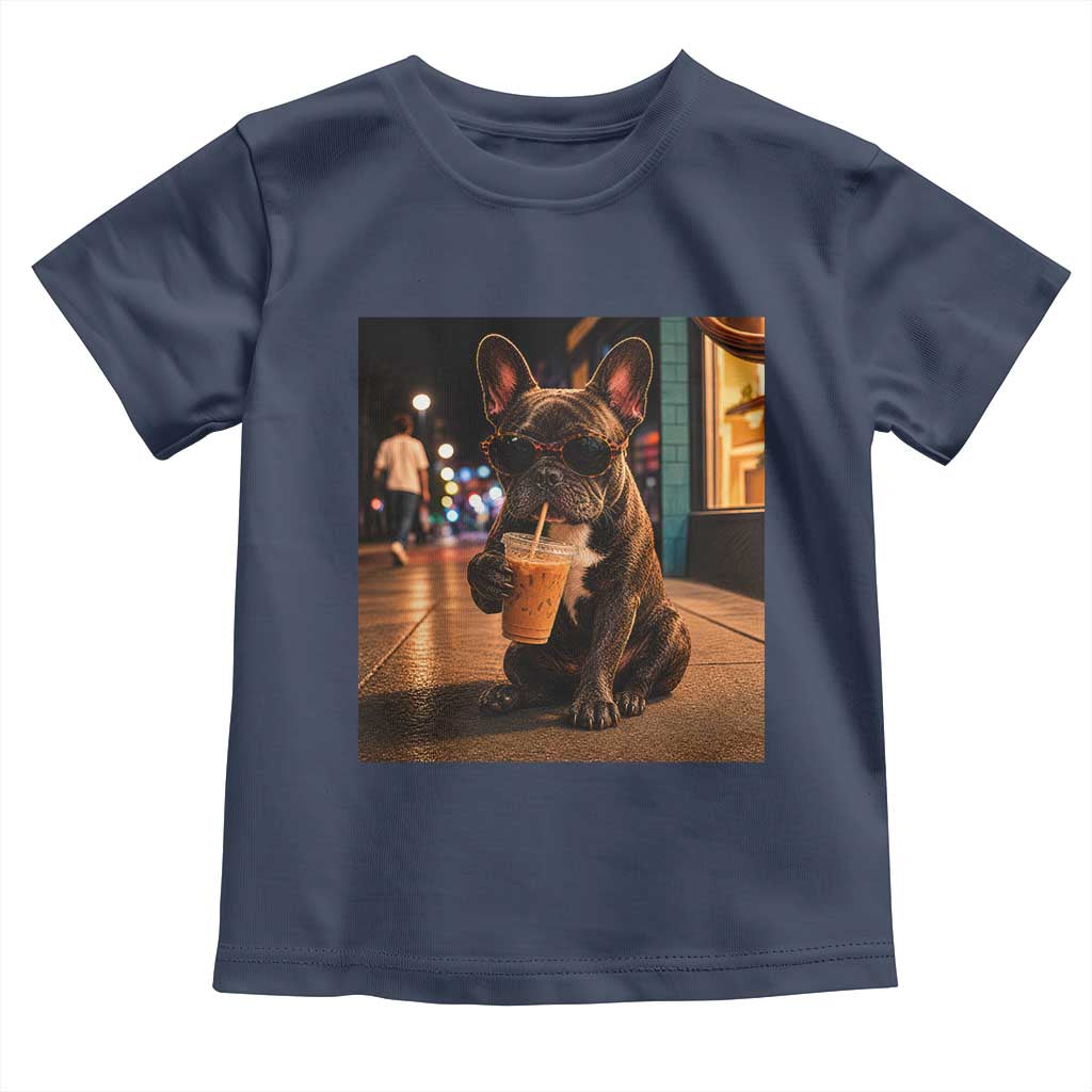 French Bulldog Iced Coffee Toddler T Shirt Grunge Frenchie Graphic Funny Dog Lover