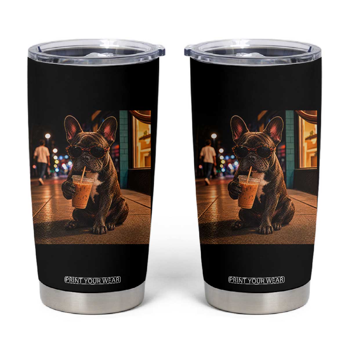 French Bulldog Iced Coffee Tumbler Cup Grunge Frenchie Graphic Funny Dog Lover