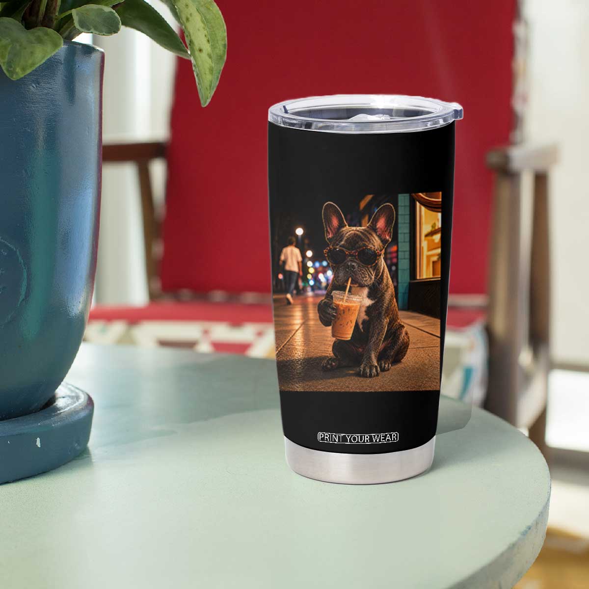 French Bulldog Iced Coffee Tumbler Cup Grunge Frenchie Graphic Funny Dog Lover