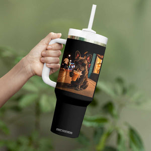 French Bulldog Iced Coffee Tumbler With Handle Grunge Frenchie Graphic Funny Dog Lover