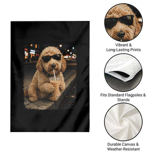 Goldendoodle Drinking Iced Coffee Garden Flag Grunge Graphic Funny Dog Lover