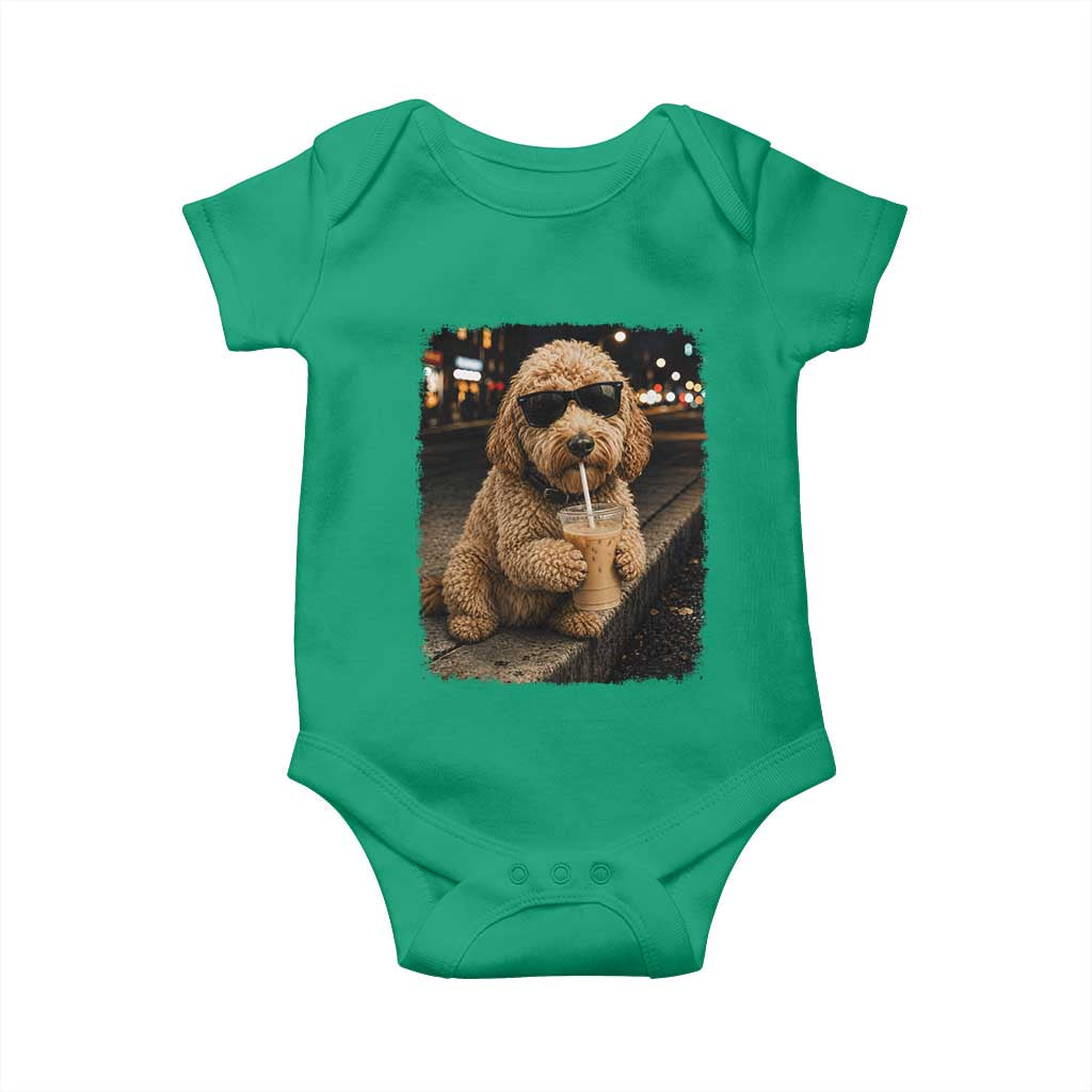 Goldendoodle Drinking Iced Coffee Baby Onesie Grunge Graphic Funny Dog Lover