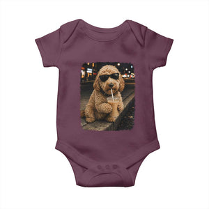 Goldendoodle Drinking Iced Coffee Baby Onesie Grunge Graphic Funny Dog Lover
