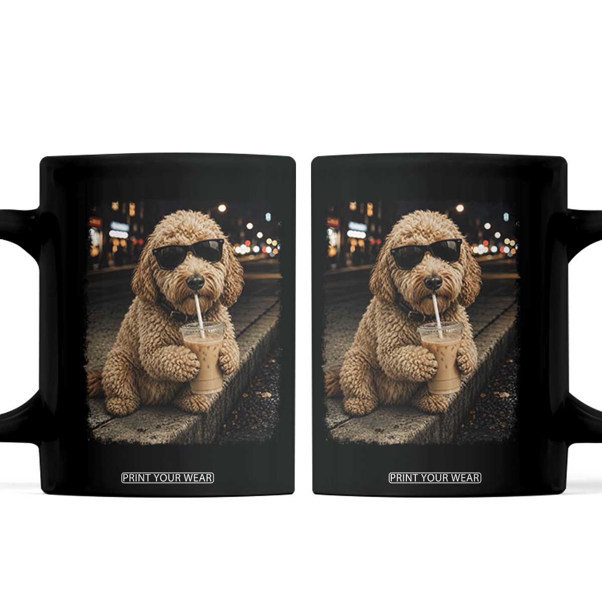 Goldendoodle Drinking Iced Coffee Coffee Mug Grunge Graphic Funny Dog Lover