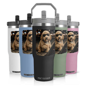 Goldendoodle Drinking Iced Coffee Flip Straw Tumbler Grunge Graphic Funny Dog Lover