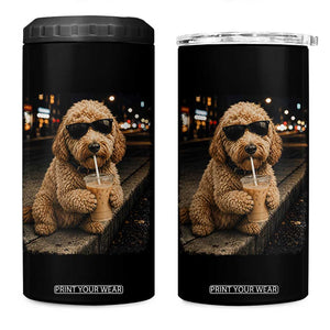 Goldendoodle Drinking Iced Coffee 4 in 1 Can Cooler Tumbler Grunge Graphic Funny Dog Lover