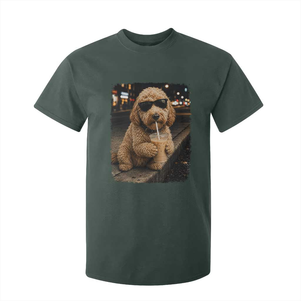 Goldendoodle Drinking Iced Coffee T Shirt For Kid Grunge Graphic Funny Dog Lover