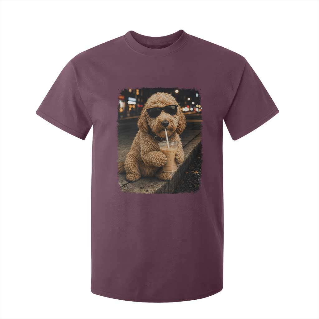 Goldendoodle Drinking Iced Coffee T Shirt For Kid Grunge Graphic Funny Dog Lover