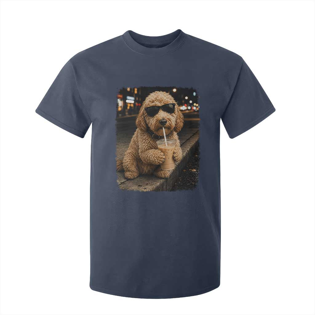Goldendoodle Drinking Iced Coffee T Shirt For Kid Grunge Graphic Funny Dog Lover