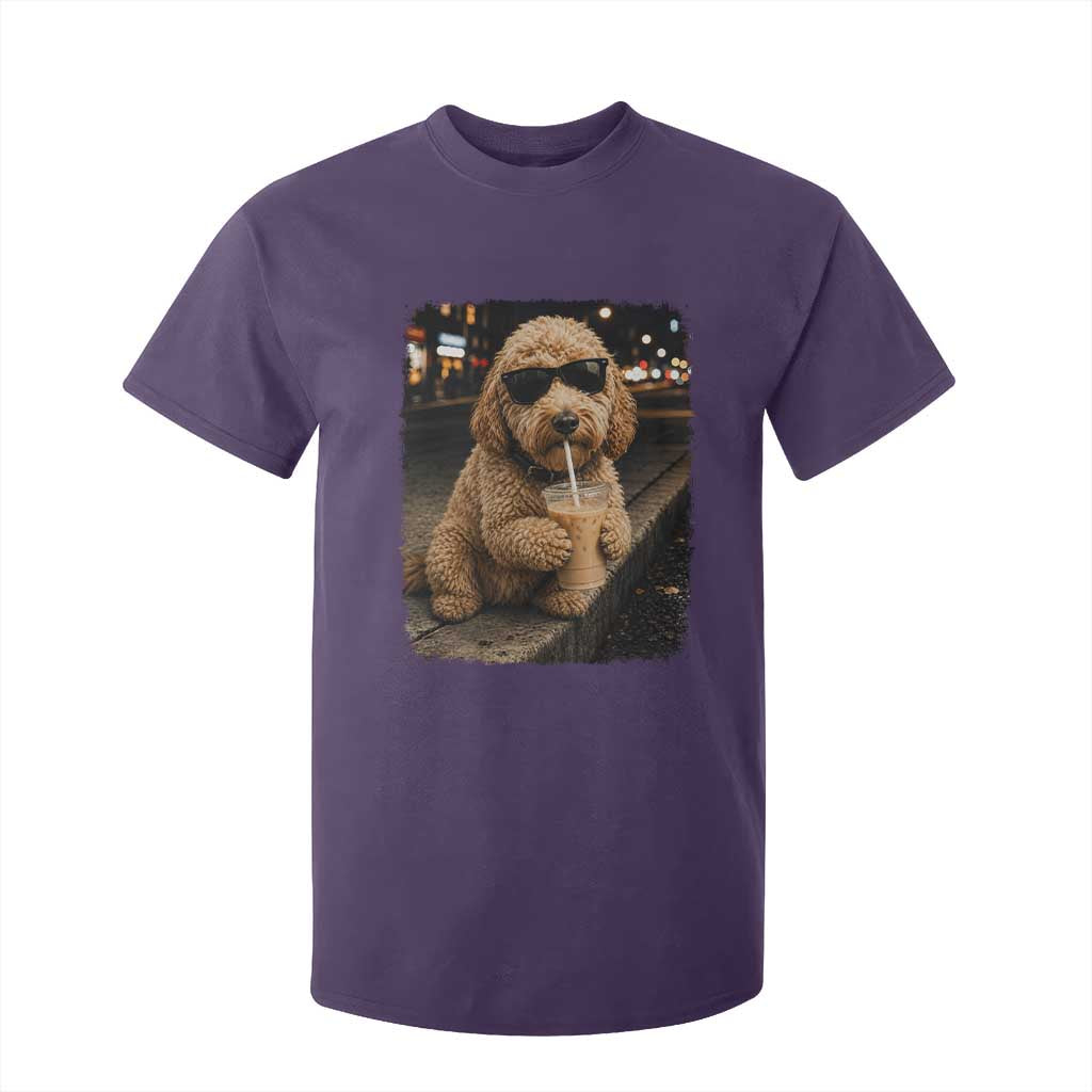 Goldendoodle Drinking Iced Coffee T Shirt For Kid Grunge Graphic Funny Dog Lover
