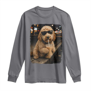 Goldendoodle Drinking Iced Coffee Long Sleeve Shirt Grunge Graphic Funny Dog Lover