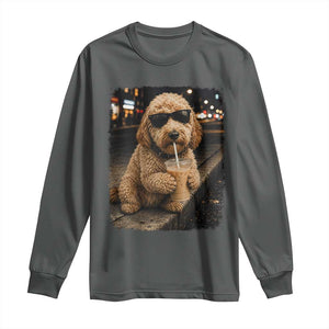 Goldendoodle Drinking Iced Coffee Long Sleeve Shirt Grunge Graphic Funny Dog Lover