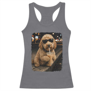 Goldendoodle Drinking Iced Coffee Racerback Tank Top Grunge Graphic Funny Dog Lover