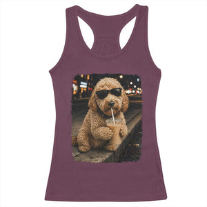 Goldendoodle Drinking Iced Coffee Racerback Tank Top Grunge Graphic Funny Dog Lover