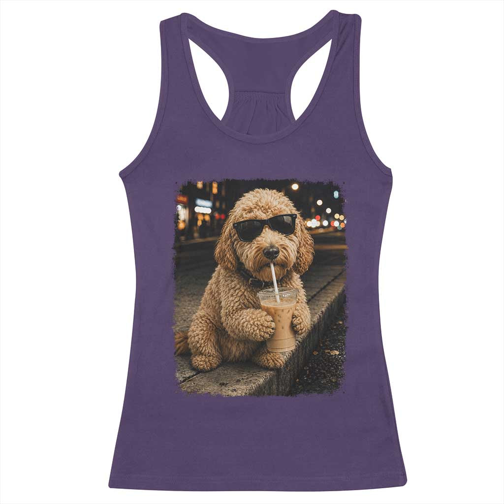 Goldendoodle Drinking Iced Coffee Racerback Tank Top Grunge Graphic Funny Dog Lover