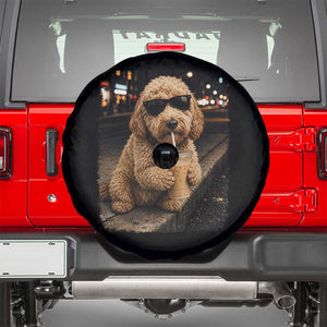 Goldendoodle Drinking Iced Coffee Spare Tire Cover Grunge Graphic Funny Dog Lover