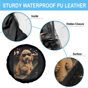 Goldendoodle Drinking Iced Coffee Spare Tire Cover Grunge Graphic Funny Dog Lover