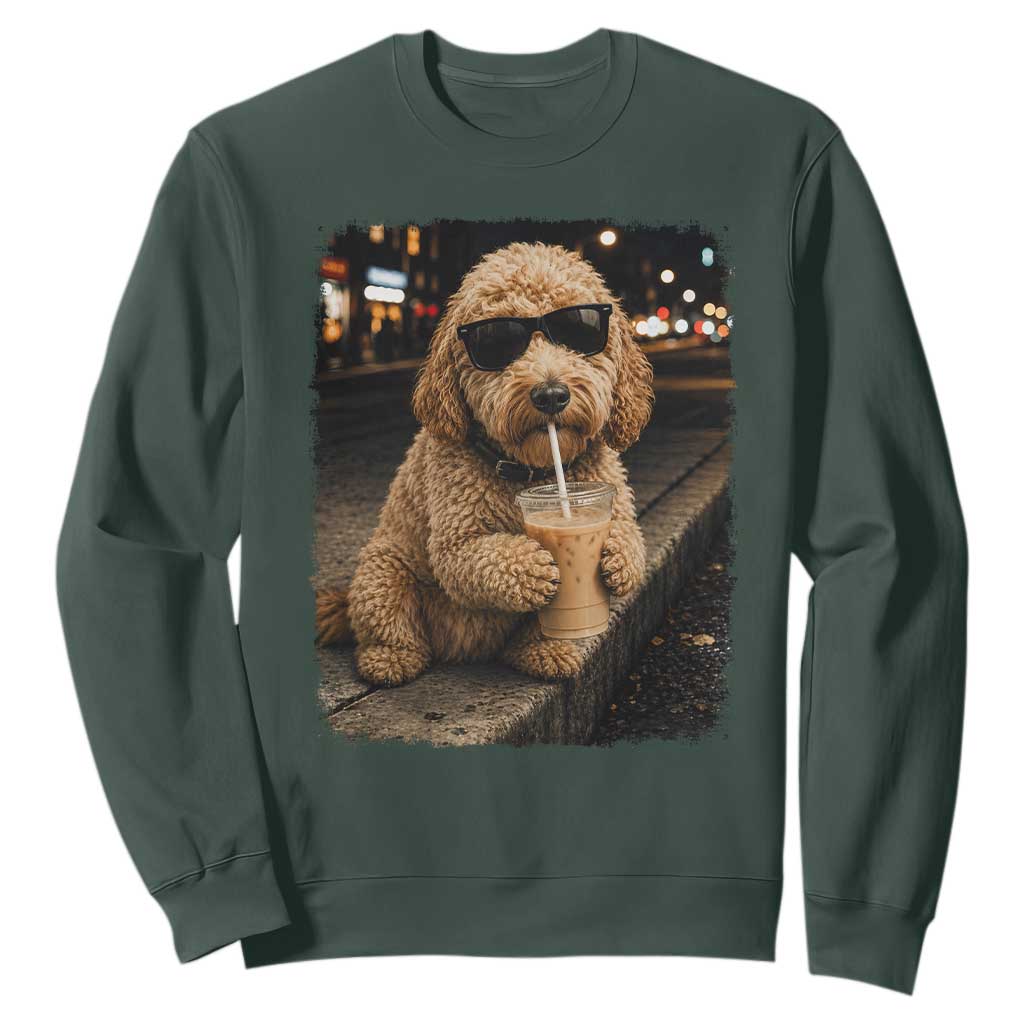 Goldendoodle Drinking Iced Coffee Sweatshirt Grunge Graphic Funny Dog Lover