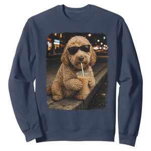 Goldendoodle Drinking Iced Coffee Sweatshirt Grunge Graphic Funny Dog Lover