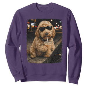 Goldendoodle Drinking Iced Coffee Sweatshirt Grunge Graphic Funny Dog Lover