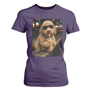 Goldendoodle Drinking Iced Coffee T Shirt For Women Grunge Graphic Funny Dog Lover