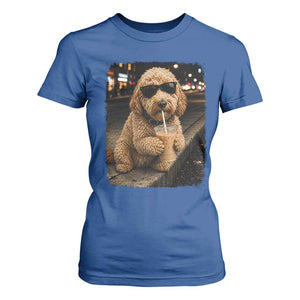 Goldendoodle Drinking Iced Coffee T Shirt For Women Grunge Graphic Funny Dog Lover