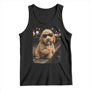 Goldendoodle Drinking Iced Coffee Tank Top Grunge Graphic Funny Dog Lover