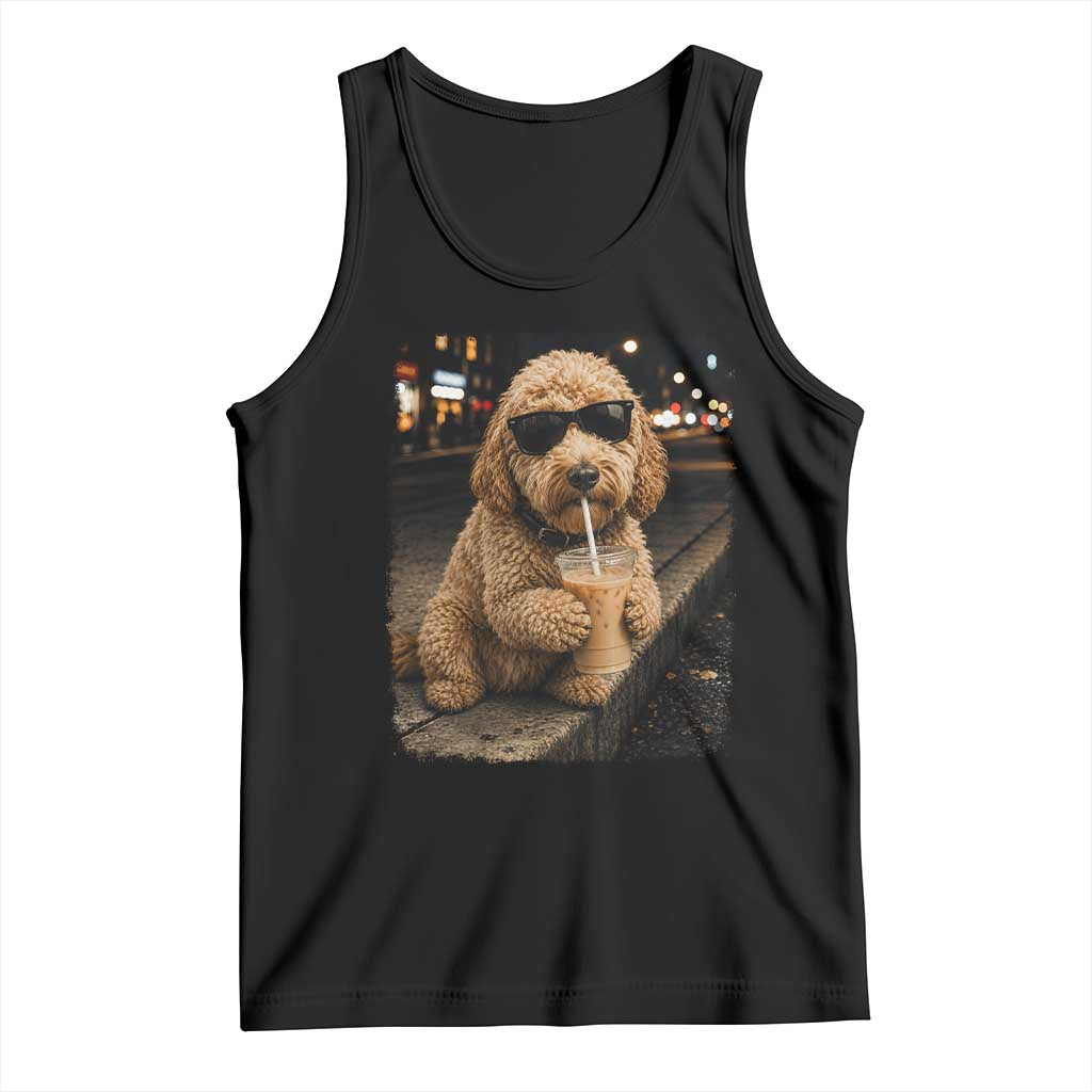 Goldendoodle Drinking Iced Coffee Tank Top Grunge Graphic Funny Dog Lover TS10 Black Print Your Wear