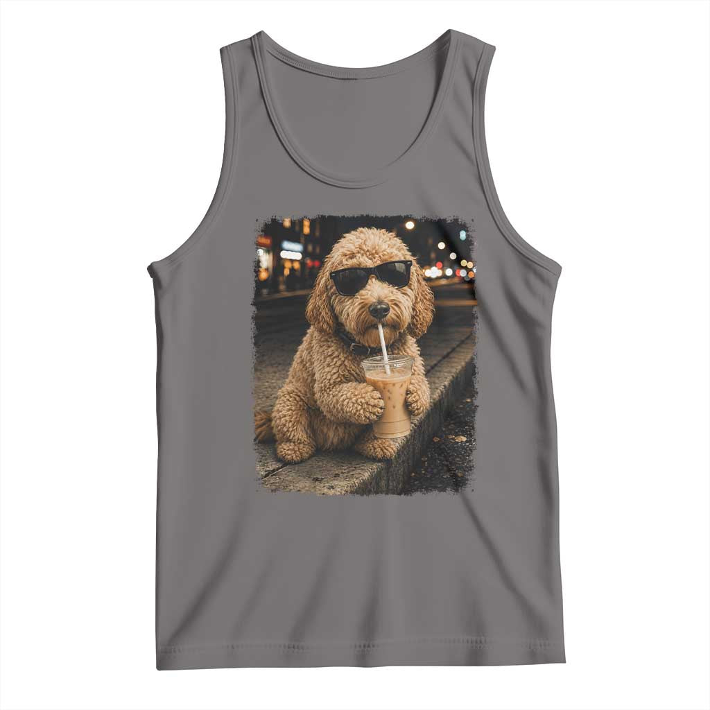 Goldendoodle Drinking Iced Coffee Tank Top Grunge Graphic Funny Dog Lover