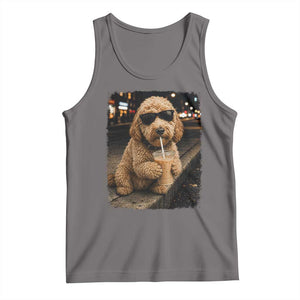 Goldendoodle Drinking Iced Coffee Tank Top Grunge Graphic Funny Dog Lover