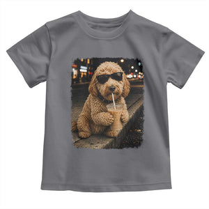 Goldendoodle Drinking Iced Coffee Toddler T Shirt Grunge Graphic Funny Dog Lover