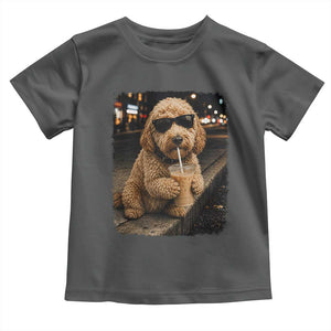 Goldendoodle Drinking Iced Coffee Toddler T Shirt Grunge Graphic Funny Dog Lover