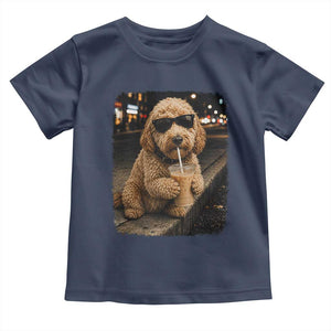Goldendoodle Drinking Iced Coffee Toddler T Shirt Grunge Graphic Funny Dog Lover