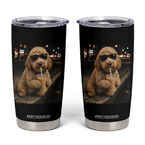 Goldendoodle Drinking Iced Coffee Tumbler Cup Grunge Graphic Funny Dog Lover