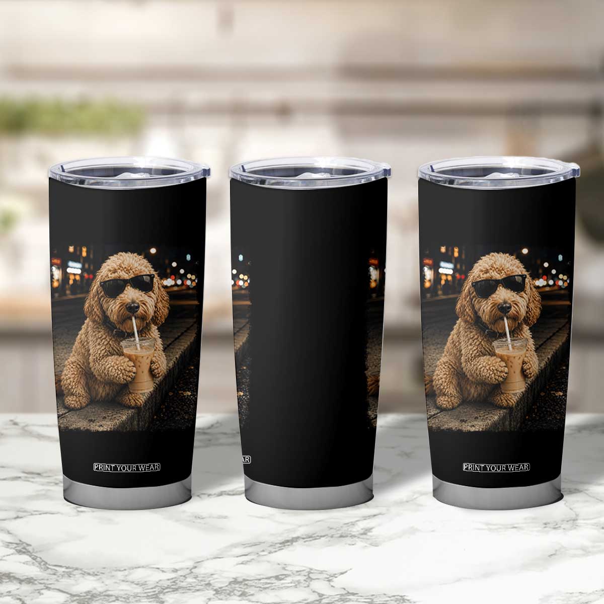 Goldendoodle Drinking Iced Coffee Tumbler Cup Grunge Graphic Funny Dog Lover
