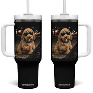 Goldendoodle Drinking Iced Coffee Tumbler With Handle Grunge Graphic Funny Dog Lover